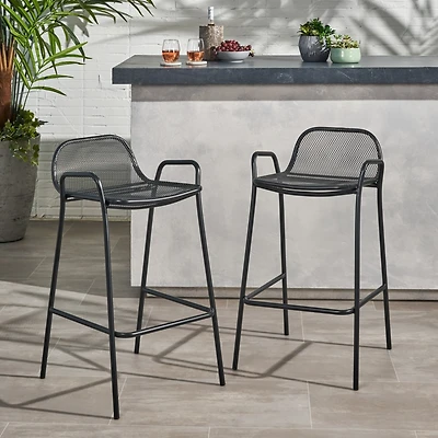 Streamdale Modern Matte Black Iron Barstools With Mesh Seating (Set Of 2)