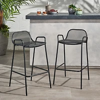 Streamdale Modern Matte Black Iron Barstools With Mesh Seating (Set Of 2)