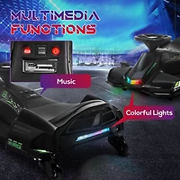 12V Electric Go Kart, 5 Mph Drifting Car, Battery Powered Ride on Toy Outdoor with Slow Start, Music, Colorful Lights, for 8-12 Years Old, Black