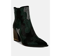 Zarka Rhinestones Embellished Block Heel Boots