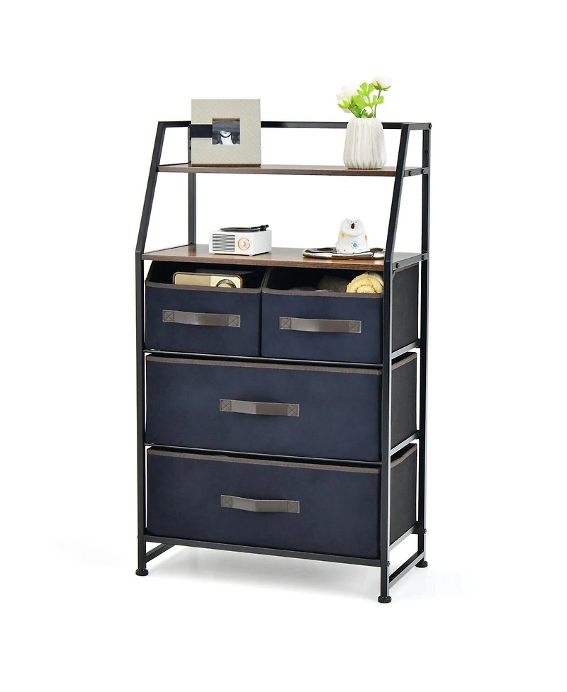Sugift 4-Drawer Free Standing Storage Dresser with 2 Open Shelves