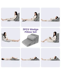 Sugift 3 Pieces Orthopedic Bed Wedge Pillow Set Adjustable Support for Back Neck