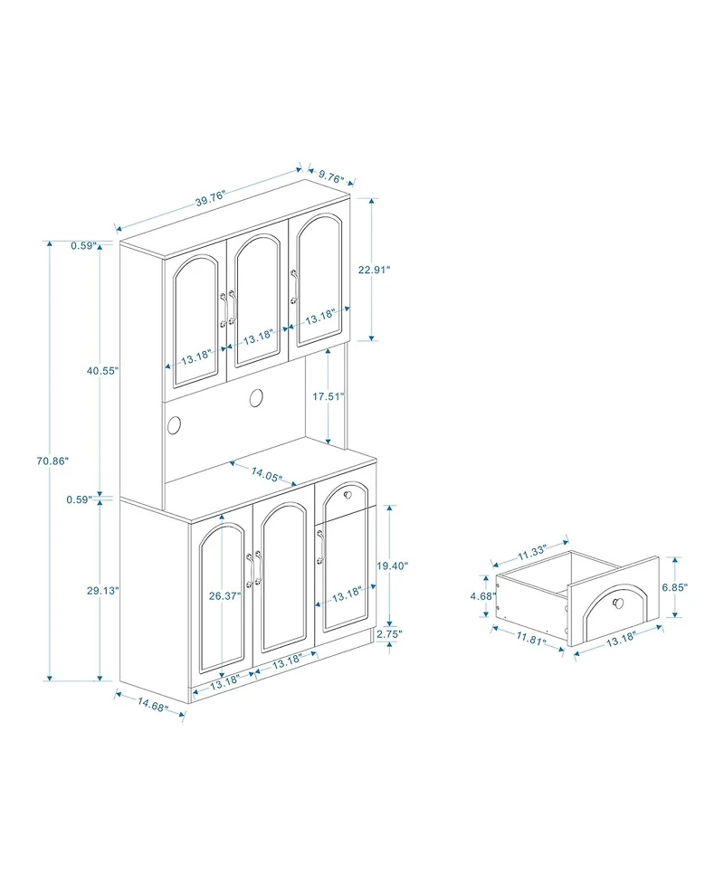 Simplie Fun 71" Kitchen Pantry Storage Cabinet with Microwave Oven Countertop, Freestanding Hutch Cabinet with Adjustable Shelves, 6 Doors and 1 Drawe