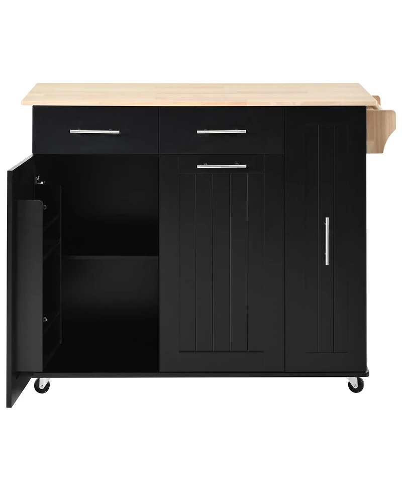 Simplie Fun Kitchen Island with Drop Leaf, Kitchen Storage Cart with 3 Tier Pull Out Cabinet Organizer, Internal Storage Rack, Rolling Kitchen Cart on