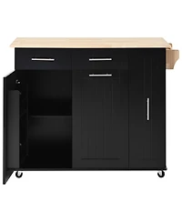 Simplie Fun Kitchen Island with Drop Leaf, Kitchen Storage Cart with 3 Tier Pull Out Cabinet Organizer, Internal Storage Rack, Rolling Kitchen Cart on