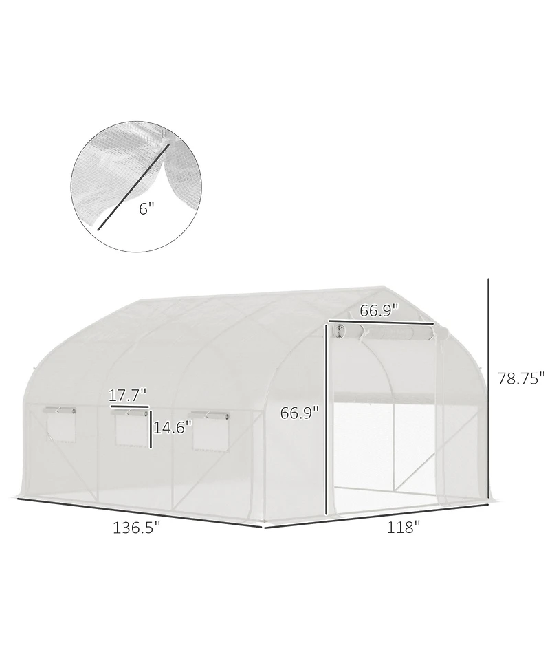 11.5' x 10' x 6.5' Walk-in Tunnel Greenhouse, Green House with Zippered Mesh Door, 7 Mesh Windows & Roll-up Sidewalls, Upgraded Gardening Plant Hot Ho
