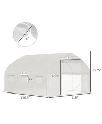 11.5' x 10' x 6.5' Walk-in Tunnel Greenhouse, Green House with Zippered Mesh Door, 7 Mesh Windows & Roll-up Sidewalls, Upgraded Gardening Plant Hot Ho