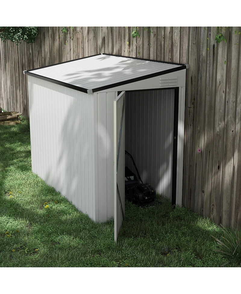 4' x 7.7' Metal Outdoor Storage Shed, Lean to Storage Shed, Garden Tool Storage House with Lockable Door and 2 Air Vents for Backyard, Patio, Lawn, Wh