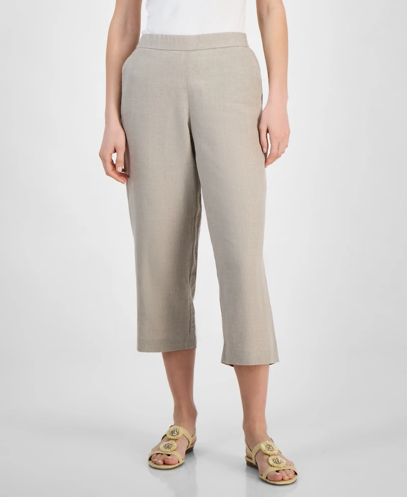 Charter Club Women's 100% Linen Solid Cropped Pull-On Pants, Created for Macy's