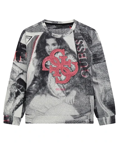 Guess Big Girls Newspaper Collage Scuba Long Sleeve Sweatshirt