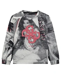 Guess Big Girls Newspaper Collage Scuba Long Sleeve Sweatshirt