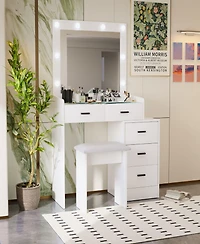 Simplie Fun White color adjustable dressing table with 4 drawers
