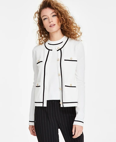 Karl Lagerfeld Paris Women's Four-Pocket Crewneck Cardigan
