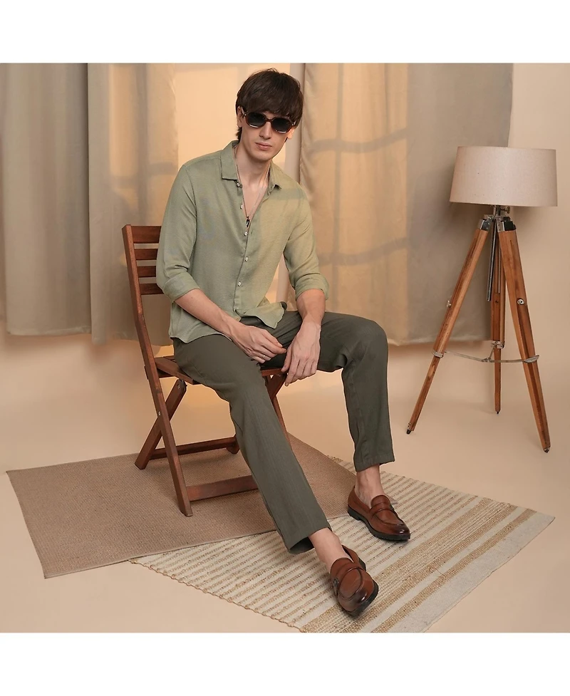 Men's Sage Green Woven-Textured Shirt