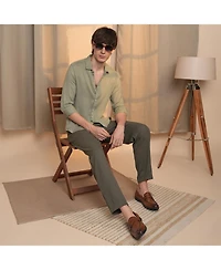 Men's Sage Green Woven-Textured Shirt