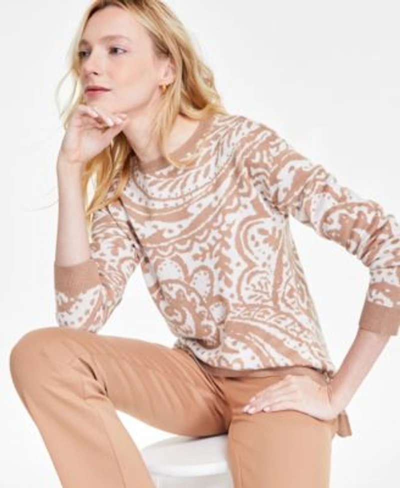 Jones New York Womens Paisley High Low Boat Neck Sweater Nyc Compression Bootcut Pull On Pants