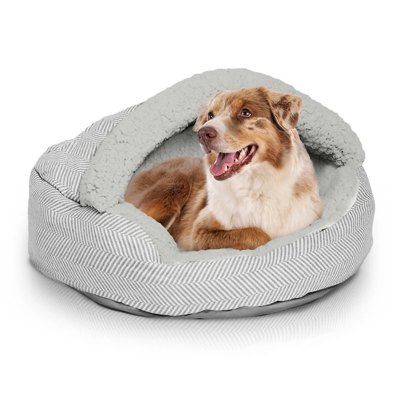Details Pet Cave Bed, Calming Hooded Dog Bed with Pouch for Small Dogs and Cats