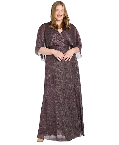 R & M Richards Plus Size Surplice-Neck Cape Dress