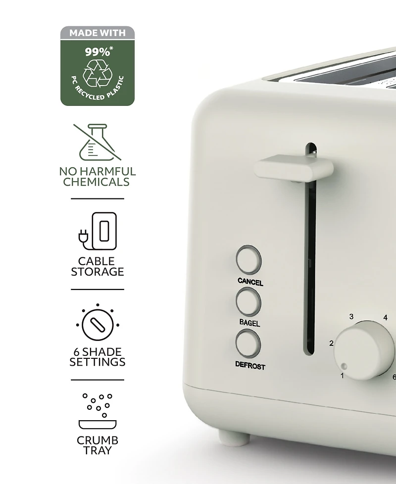 Willow Kitchen 2-Slice Toaster with Wide Slots - Perfect for Toast Bagels, Compact Design, Crumb Tray