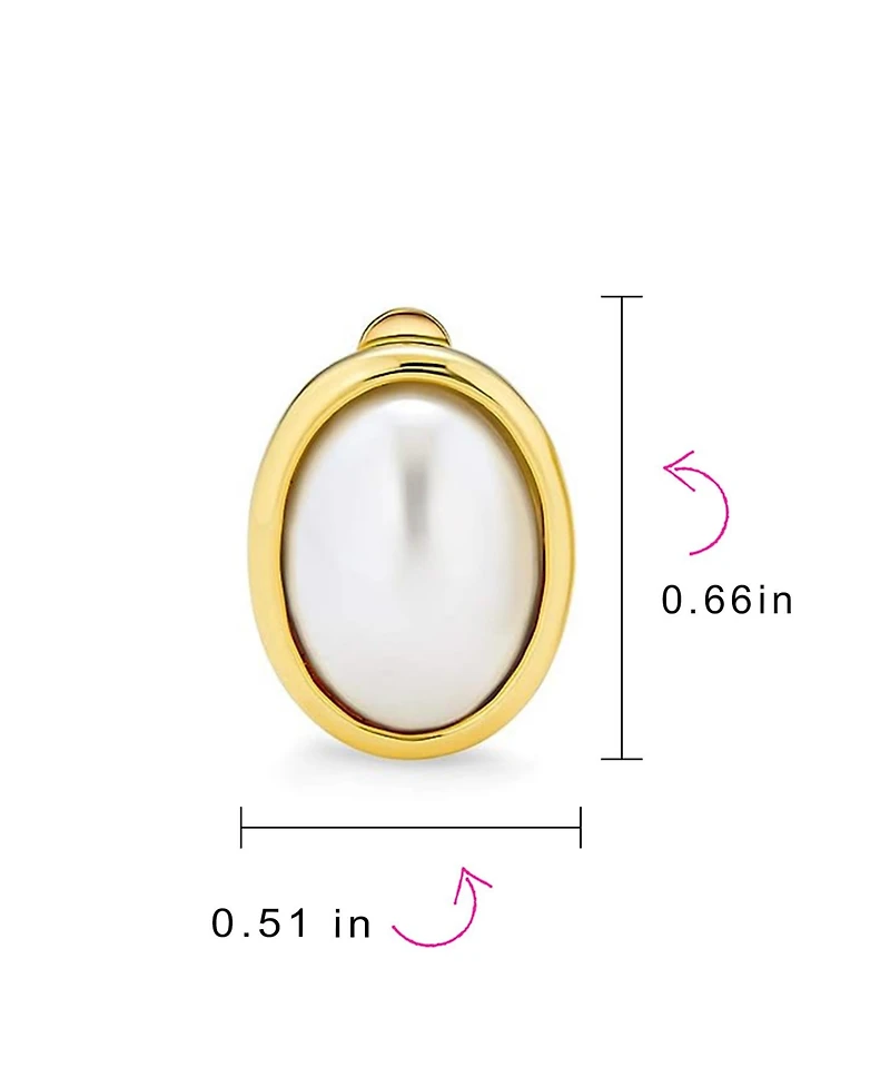 Bling Jewelry Simple White Pearl Cabochon Oval Clip-On Earrings 14K Gold Plated Non-Pierced Ears