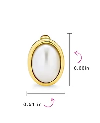 Bling Jewelry Simple White Pearl Cabochon Oval Clip-On Earrings 14K Gold Plated Non-Pierced Ears