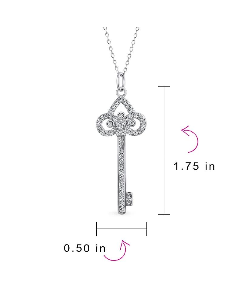 Bling Jewelry Pave Cubic Zirconia Cz Fleur De Lis Key Shape Pendant Necklace .925 Sterling Silver