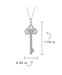 Bling Jewelry Pave Cubic Zirconia Cz Fleur De Lis Key Shape Pendant Necklace .925 Sterling Silver