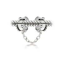 Bling Jewelry Beaded Edge Handcuff Double Safety Chain Spacer Stopper Daisy Flower Charm Bead .925 Sterling Silver Fits European Bracelet