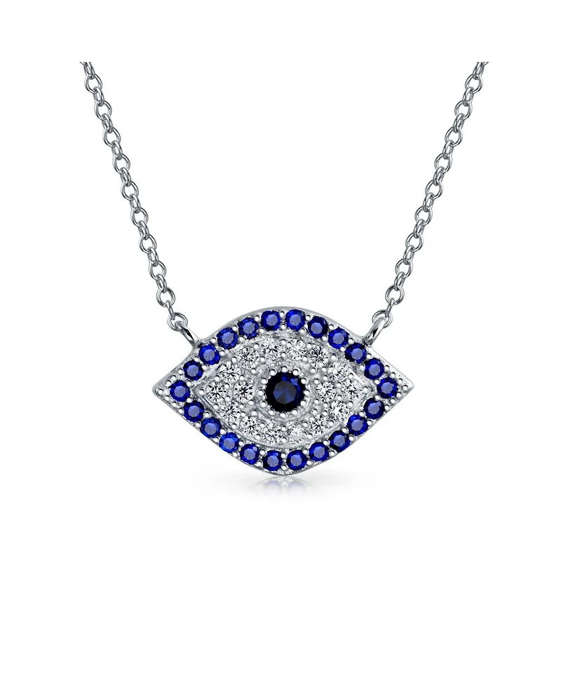 Bling Jewelry Turkish Blue Yellow Pave Cz Spiritual Protection Amulet Evil Eye Pendant Station Necklace .925 Sterling Silver