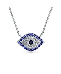 Bling Jewelry Turkish Blue Yellow Pave Cz Spiritual Protection Amulet Evil Eye Pendant Station Necklace .925 Sterling Silver