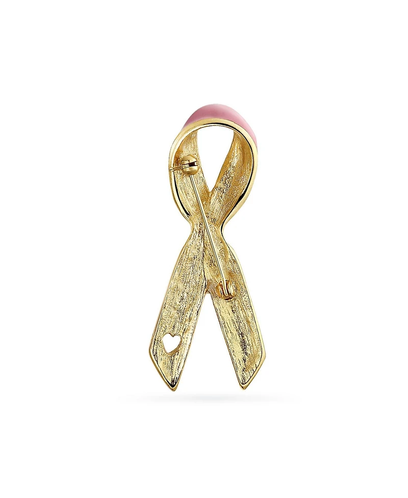 Bling Jewelry Prevention Pink Ribbon Breast Cancer Survivor Brooch Pin Gold Heart Accessory