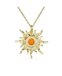 Bling Jewelry Irradiance Cz Accents Summer Beach Fun Created Orange Fire Opal Flaming Sunshine Star Sunburst Necklace Pendant Yellow Gold Plated .925