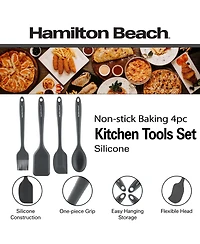 Hamilton Beach Silicone Baking 4pc Tool Set with Turner, Spoon, Spatula, Brush, Cooking Utensil Sets | Heat Resistant Silicone Spatula | Kitchen Utens