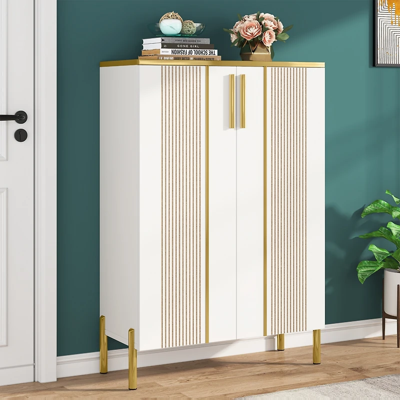 Tribesigns Shoe Cabinet with Doors, 6-Tier Shoe Storage Cabinet with Adjustable Shelves, Wooden Shoes Rack Shoe Storage Organizer