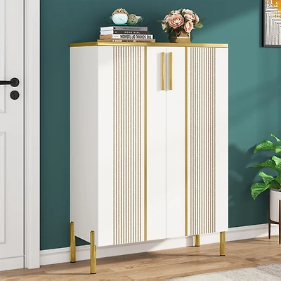 Tribesigns Shoe Cabinet with Doors, 6-Tier Shoe Storage Cabinet with Adjustable Shelves, Wooden Shoes Rack Shoe Storage Organizer