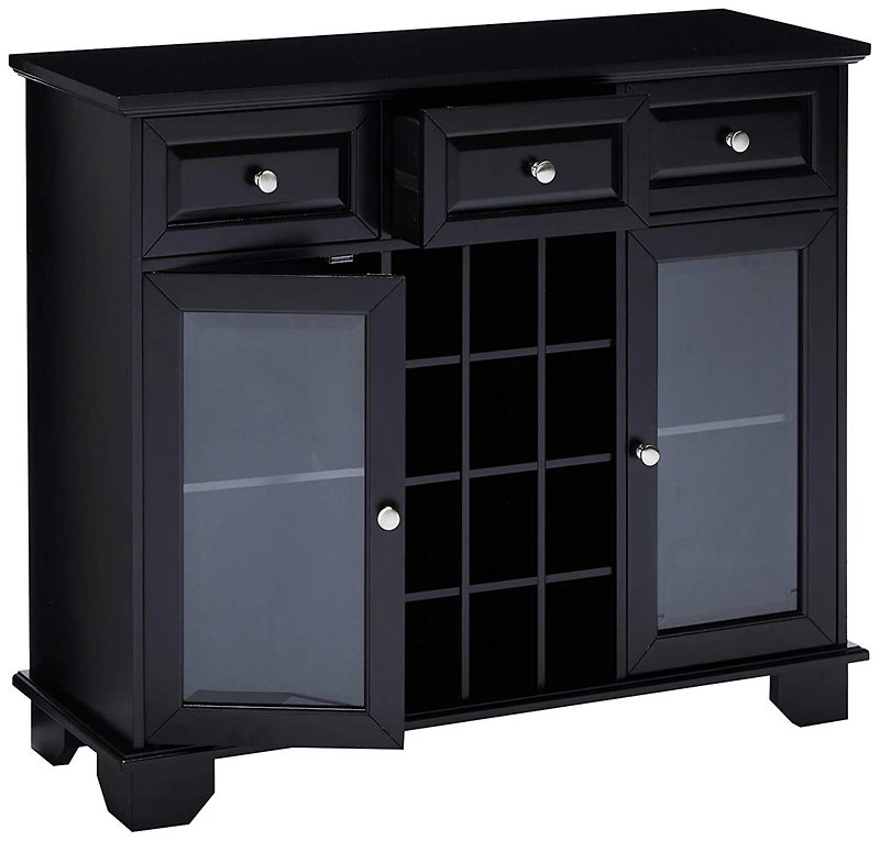 Kings Brand Furniture Buffet Server Sideboard Cabinet with Wine Storage, Black