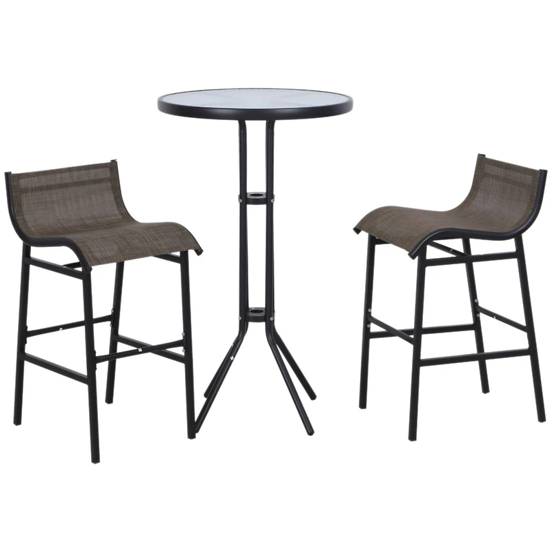 3 Piece Bar Height Outdoor Bistro Set for 2, Round Patio Pub Table 2 Bar Chairs with Comfortable Design & Strong Build, Tan