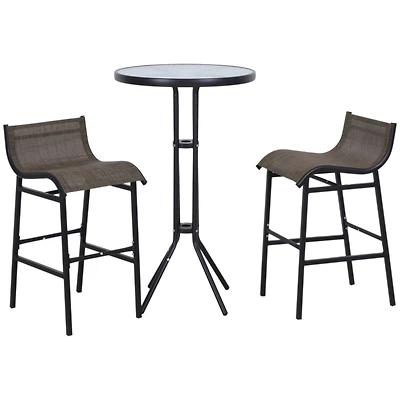 3 Piece Bar Height Outdoor Bistro Set for 2, Round Patio Pub Table 2 Bar Chairs with Comfortable Design & Strong Build, Tan