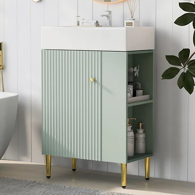 Streamdale Green Vanity Cabinet with Sink, Right-Side Storage