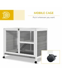 Streamdale Furniture Indoor Rabbit Hutch with Wheels, Desk and Side Table Sized, Wood Rabbit Cage, Waterproof Small Rabbit Cage, Gray