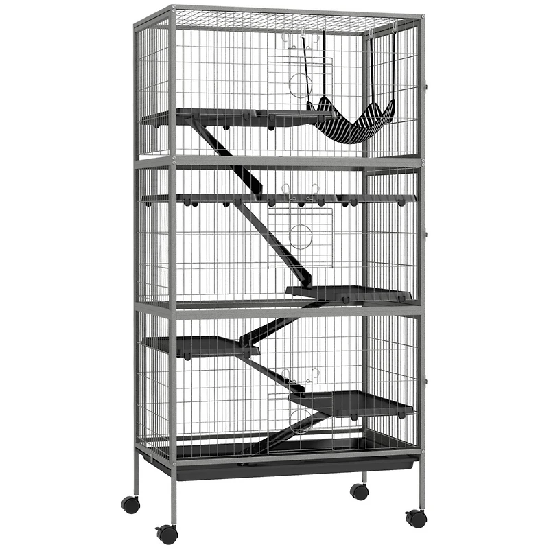 63" 6-Tier Small Animal Cage, Ferret Cage, Large Chinchilla Cage with Hammock Accessory & Heavy-Duty Steel Wire, Small Animal Habitat with 6 Door