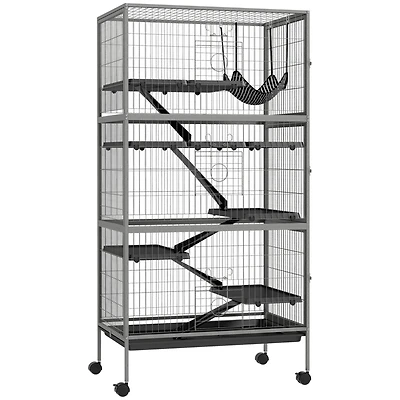 63" 6-Tier Small Animal Cage, Ferret Cage, Large Chinchilla Cage with Hammock Accessory & Heavy-Duty Steel Wire, Small Animal Habitat with 6 Door