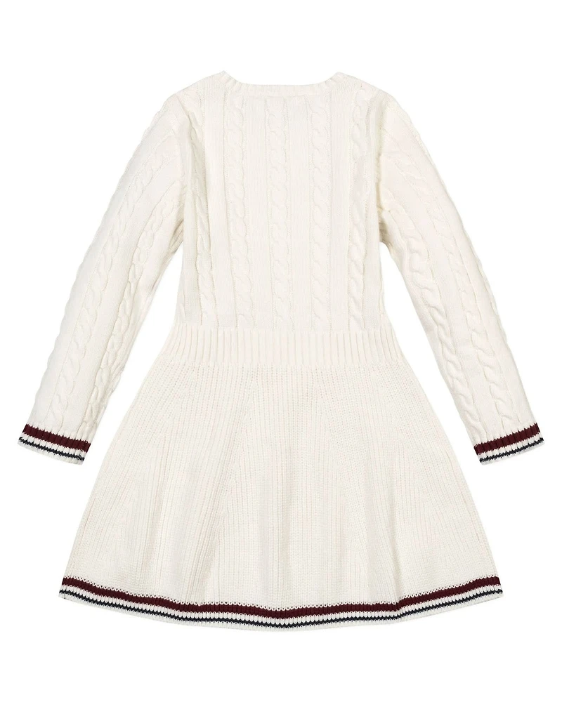 Hope & Henry Little Girls Organic Long Sleeve Schoolgirl Cable Sweater Dress