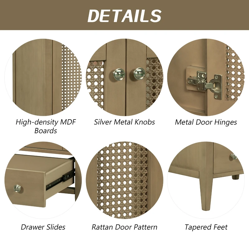 Simplie Fun 24" Bathroom Vanity without Sink, Base Only, Rattan Cabinet with Doors and Drawer, Solid Frame and Mdf Board, Natural