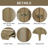 Simplie Fun 24" Bathroom Vanity without Sink, Base Only, Rattan Cabinet with Doors and Drawer, Solid Frame and Mdf Board, Natural