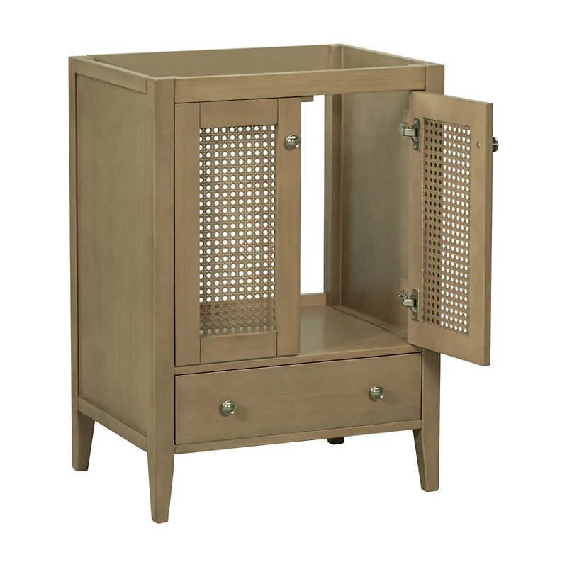 Simplie Fun 24" Bathroom Vanity without Sink, Base Only, Rattan Cabinet with Doors and Drawer, Solid Frame and Mdf Board, Natural