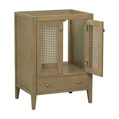 Simplie Fun 24" Bathroom Vanity without Sink, Base Only, Rattan Cabinet with Doors and Drawer, Solid Frame and Mdf Board, Natural