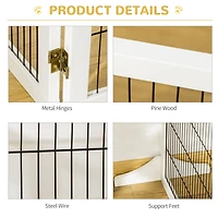 Wooden Dog Gate, 170" Freestanding Pet Gate, 6-Panel Foldable Dog Safety Barrier with 2 Support Feet for House Doorway Stairs, Small and Medium D
