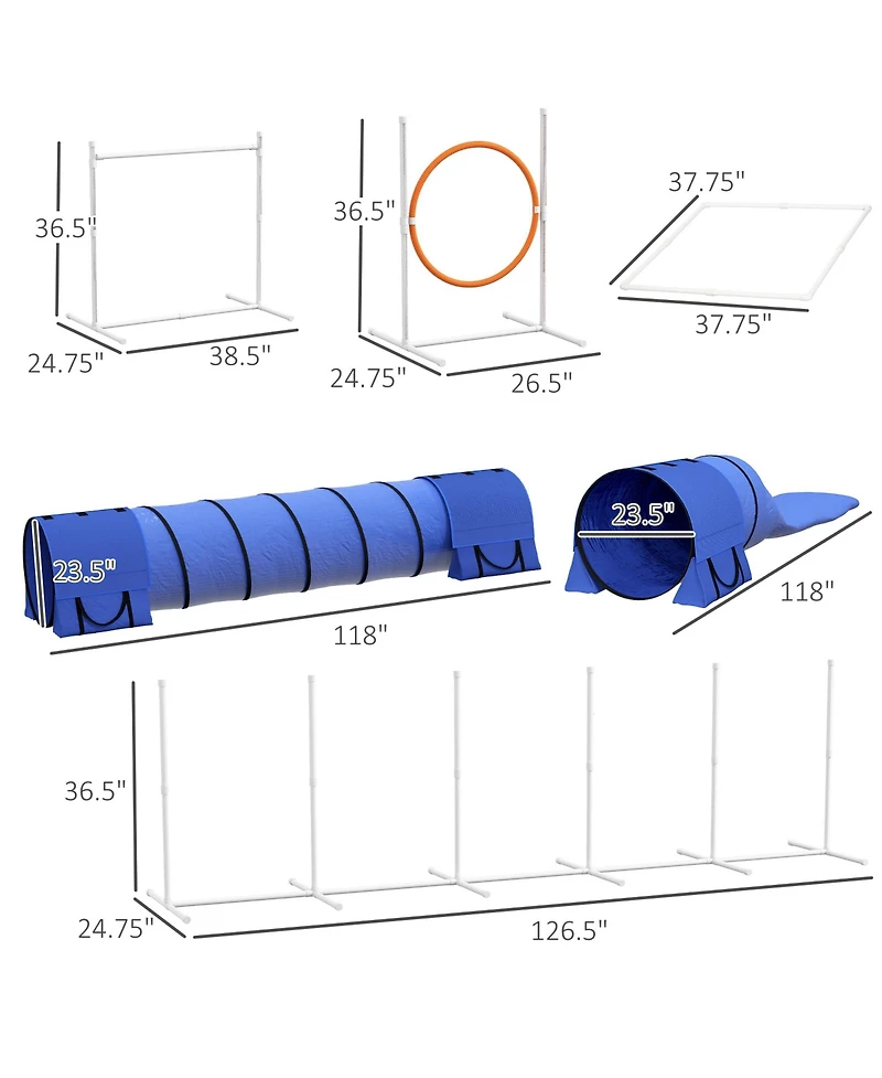 Streamdale Furniture 7 Piece Dog Agility Training Equipment, Dog Obstacle Course Starter Kit with Tunnels, Weave Poles, Adjustable Hurdles, Jumping Ri