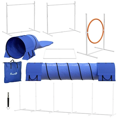 Streamdale Furniture 7 Piece Dog Agility Training Equipment, Dog Obstacle Course Starter Kit with Tunnels, Weave Poles, Adjustable Hurdles, Jumping Ri